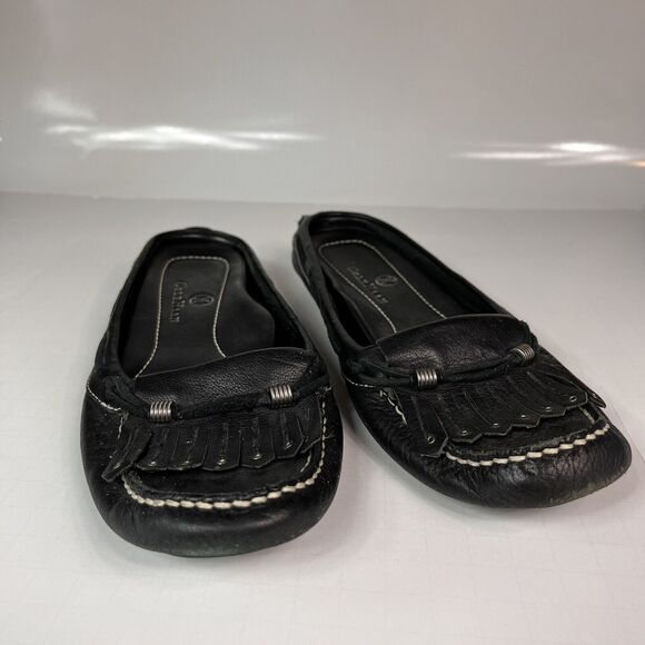 Cole Haan Womens Feathered Moc-Toe Mule Slip-On BLACK Leather Flat Shoes Sz 6B - Picture 3 of 8